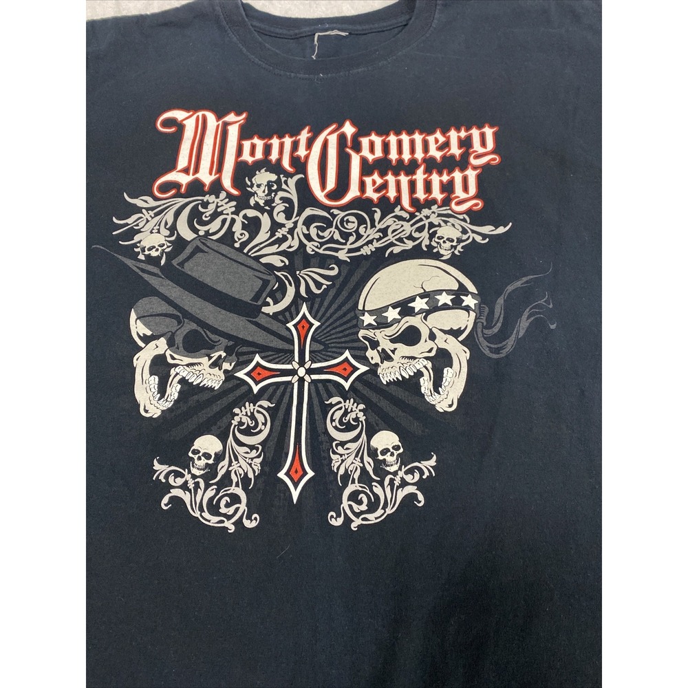 Vintage Montgomery Gentry Concert Skull Print Tshirt Logos Front Back Size Large